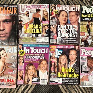 Lot of 8 Vintage Celebrity Y2K Magazines Brad & Angelina & Jen 2003-2008